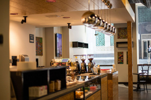 A brightly lit café
