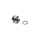 Sanremo stainless steel hot water dispenser button front view showing water drop icon and hexagonal base