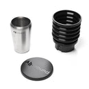 Stainless steel dosing cup, retention collar, and lid for AllGround ProBrew grinder
