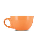 Profile view of orange porcelain cappuccino cup without saucer