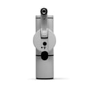Rear view of oyster grey Pietro Pro manual coffee grinder showing handle and back panel