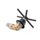 Disassembled rinser spray assembly with chrome nut, rubber washer, and brass fitting