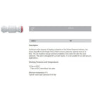 John Guest 3/8" check valve specs and flow direction diagram