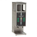Wilbur Curtis Interlock Grinder front view with dual hoppers, digital control panel, and green grind buttons