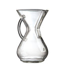 Rear detail of Chemex glass carafe highlighting rivet attachment points for the glass handle