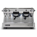 Front view of Rancilio Classe 5 S SB two-group espresso machine with stainless steel panel