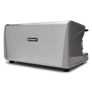 Rear view of grey Rancilio Classe 5 USB commercial espresso machine with brushed metal back panel