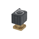 Parker VE128BP three-way solenoid valve front view with ribbed black housing