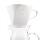 kalita white ceramic dripper on server
