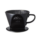 Kalita Style 102 Black Ceramic Pour-Over Dripper front view with embossed logo