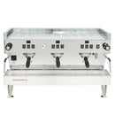 Direct front view of La Marzocco Linea Classic S 3-group AV espresso machine featuring steam wands and drip tray