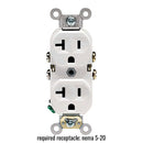 White NEMA 5-20 dual electrical outlet receptacle required for Ascaso 120V espresso machine installation