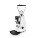 White Mazzer Super Jolly V Up electronic espresso grinder with touch display and stainless steel dosing chamber