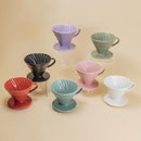 Hario V60 ceramic coffee dripper set in black red purple green pink teal and white