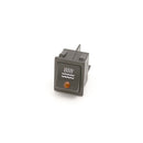 Black hot water switch with orange light and water symbol