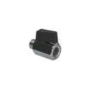 Close-up of 1/4 inch female threaded end on chrome espresso machine ball valve